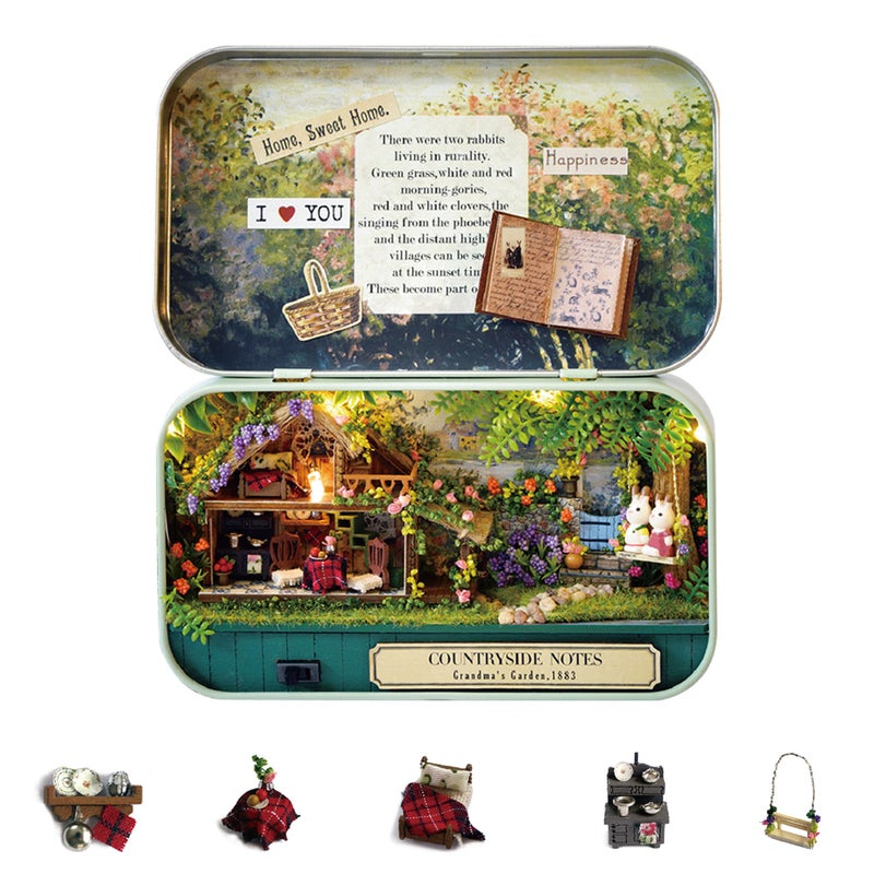 Flever Dollhouse Miniature DIY House Kit Creative Room with Furniture and Cover for Romantic Valentine's Gift(Countryside Notes) - Image 1